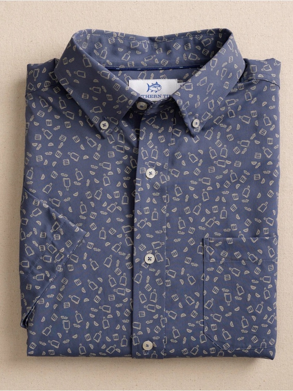 Southern Tide Men's XXL Whiskey Hour Intercoastal SS Polo in Light Indigo Blue.